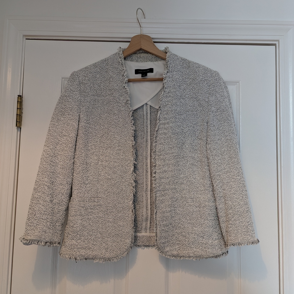 Ann Taylor Textured Blazer - White And Black